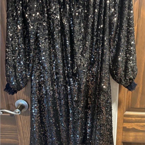 Free people Black Sequin Off-Shoulder Split Midi Dress size Xs NEW - Picture 2 of 7